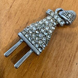 Vintage Rhinestone Electric Plug Pendant – Silver Tone Pavé Novelty Charm